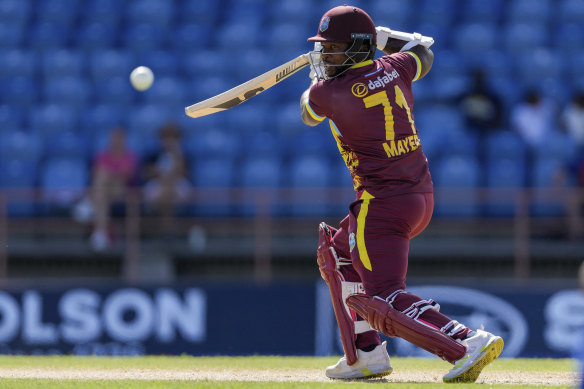 Kyle Mayers in action for the West Indies in a T20 international.
