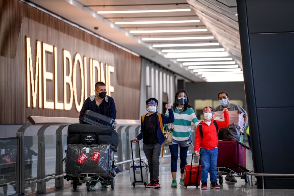 International travellers arrive at Melbourne Airport this month.  