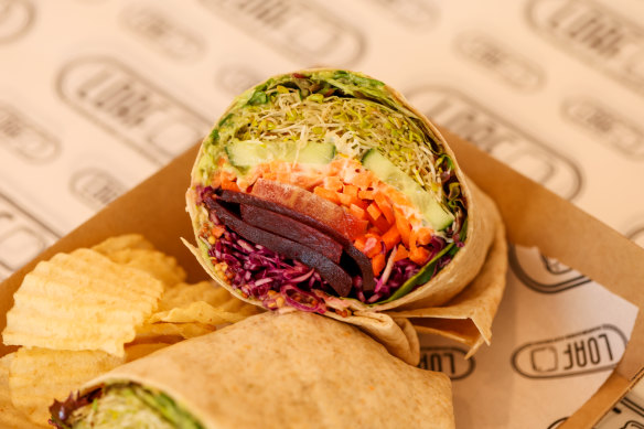 Deluxe salad sandwich (with beetroot) wrap.