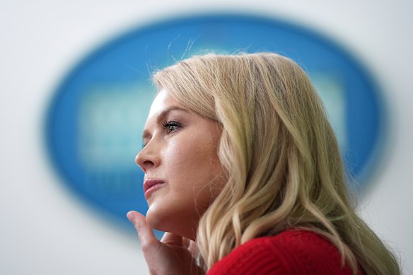 White House press secretary Karoline Leavitt listens during a briefing on Thursday.