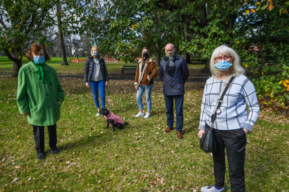 Campaigners (from left) Mary Drost, Nerida and Jess Muirden, Philip Goad and Sandra Alexander. 