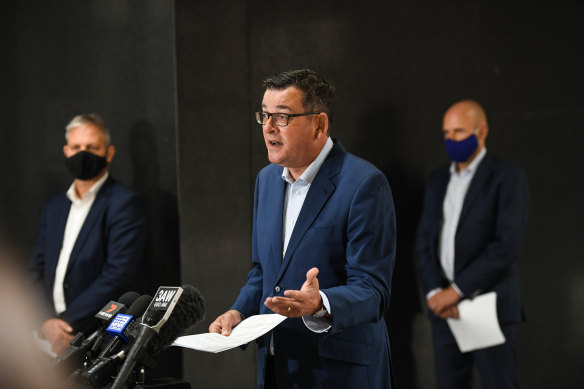 Premier Daniel Andrews struck a cautiously optimistic tone on Friday, two weeks after announcing a five-day lockdown.