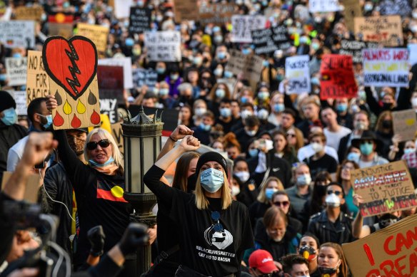 Black Lives Matter protesters in Sydney in 2020.