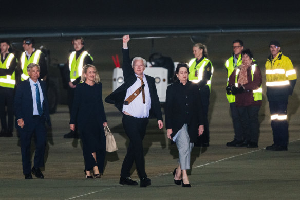 Julian Assange arrives in Canberra on Wednesday night after he agreed to a plea deal with US prosecutors.