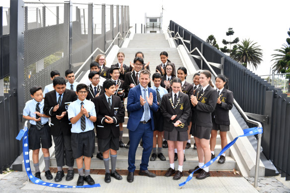 Transport Minister Andrew Constance opens the footbridge at Moore Park a week ago.