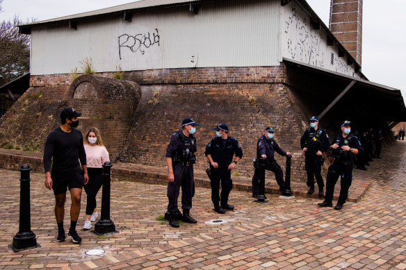 Police at Sydney Park checking IDs at the entrances.