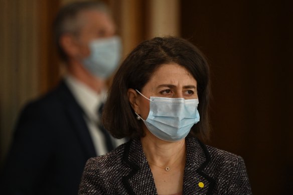 NSW Premier Gladys Berejiklian at today’s coronavirus update. 
