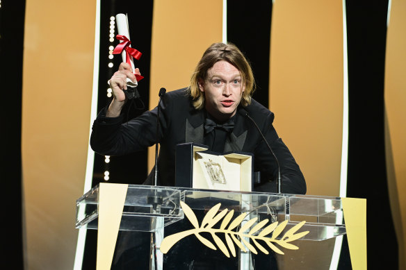 Caleb Landry Jones with his best actor award for Nitram.