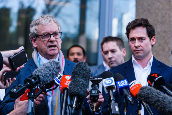 Chris Masters (left) and Nick McKenzie after Ben Roberts-Smith lost his defamation case.