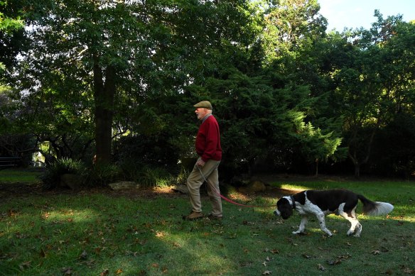 Defenders of Figtree Park spokesman David Salter, pictured with his dog Brandy, is critical of Hunters Hill Council’s proposed upgrade of Figtree Park.