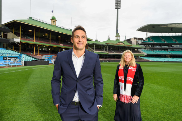 Retiring Swan Josh Kennedy with Future Generation CEO Caroline Gurney. Kennedy is joining the philanthropic fund manager in an ambassadorial role from 2023.