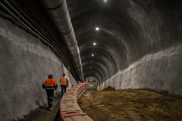 One of the North East Link’s ventilation tunnels stretches into the distance.