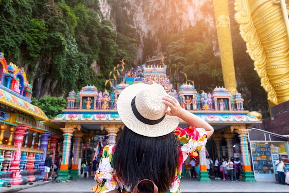 Painted shrines at the foot of the 272 steps at Batu Caves, near Kuala Lumpur.