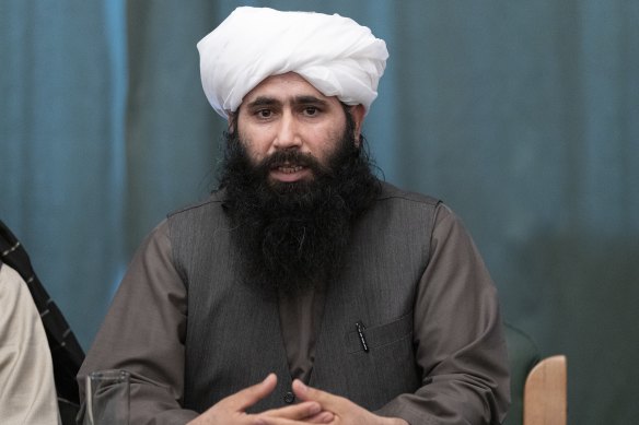 Mohammad Naeem, spokesman for the Taliban’s political office, during a news conference in Moscow, Russia. The Taliban have insisted that Afghanistan’s elected President resign. 