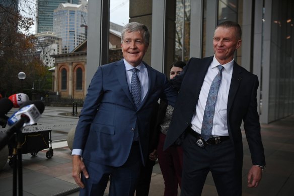 Steve Johnson (left) the brother of Scott Johnson and Detective Chief Inspector Peter Yeomans (right) after the sentencing of Scott White for Scott Johnson’s manslaughter. 