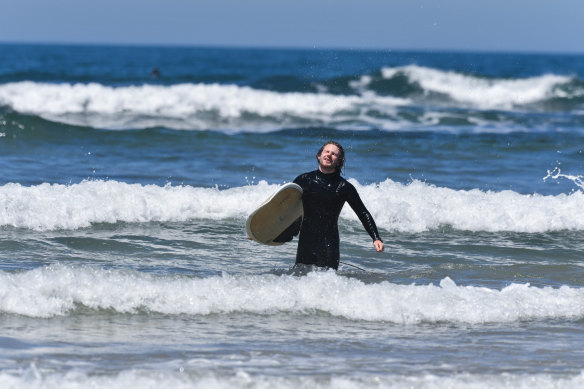 Geordi Coyne in the surf at Torquay 