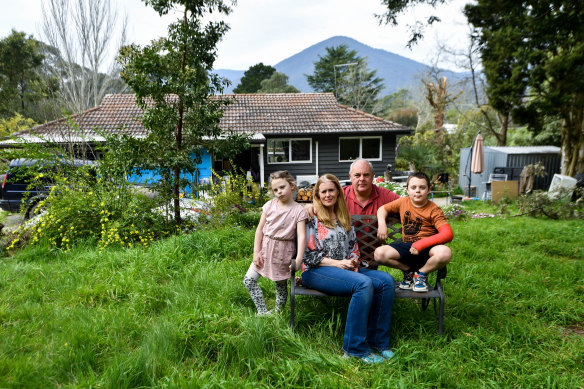 Lawyer James Gray and local councillor Fiona McAllister with their children Cassius and Lexie.They are campaigning for rural towns in the Yarra Ranges to be classified as regional rather than part of metropolitan Melbourne. 