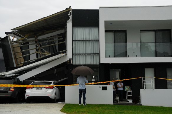 The collapsed Norman Street residential property in Condell Park.