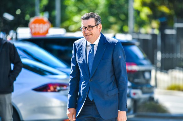 Premier Daniel Andrews arrives at Parliament on Tuesday as debate on the pandemic bill returns to the upper house.