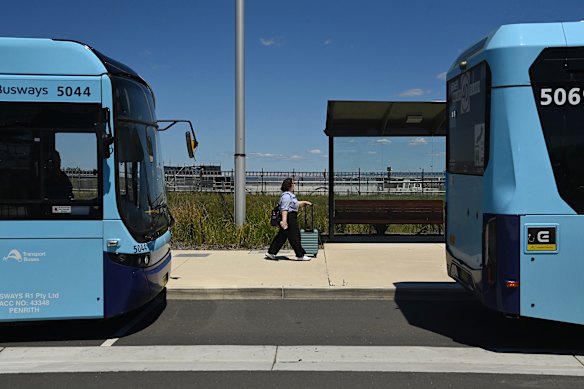 Ellie Busby arrives at Western Sydney International Airport – with the shortest journey.