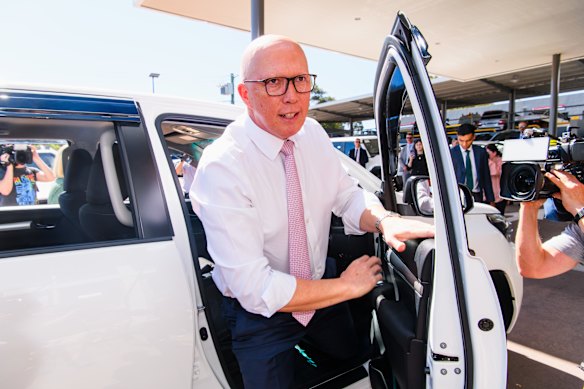 Coalition leader Peter Dutton campaigning in Perth on Friday.