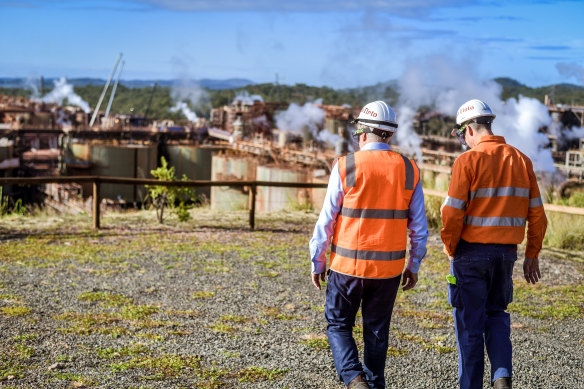 Prime Minister Anthony Albanese at a tour of Rio Tinto’s Yarwun alumina refinery near Gladstone.