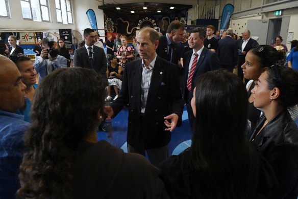 Prince Edward talks with people at the PCYC in Woolloomooloo. 