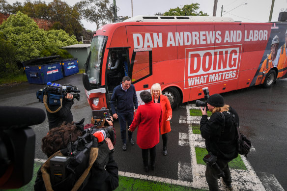 Premier Daniel Andrews and his wife Catherine on the campaign trail this week.