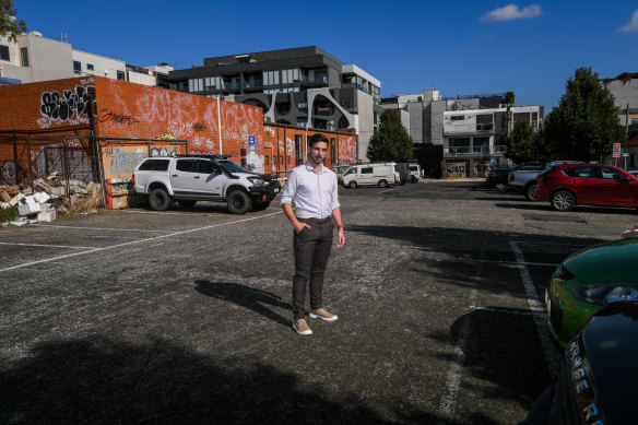 Melbourne New Progressives organiser Jonathan O’Brien at the site of a rejected housing development in Brunswick.