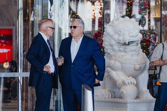 Former NSW premier Bob Carr with ex-treasurer Joe Hockey outside Graham Richardson’s wake. 