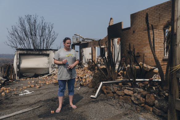 Maree Fletcher at her burnt-out home in Lake Conjola.