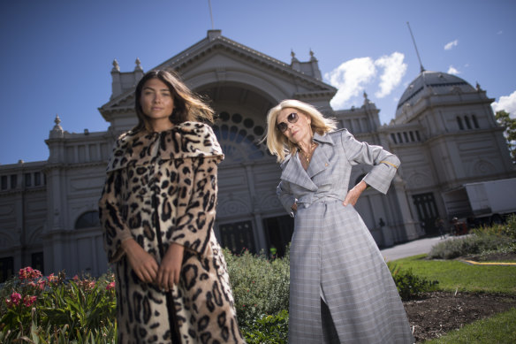 Carla Zampatti with model Jaylee Hughes before the Gala Runway at the Melbourne Fashion Festival in 2019.