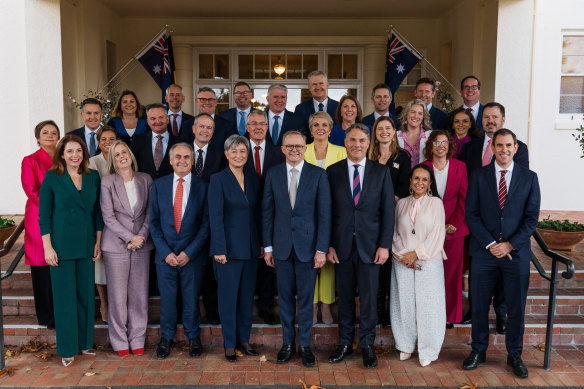 Prime Minister Anthony Albanese with his ministry. They will all receive a 2.75&#37; pay rise from July 1. 