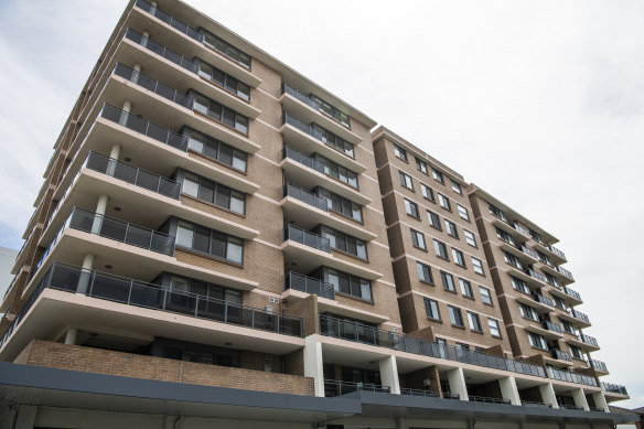 The  nine-storey apartment building remains unoccupied.