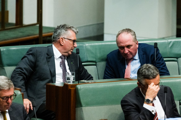Nationals MPs Keith Pitt (left) and Barnaby Joyce in September 2022.