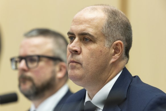 ABC managing director David Anderson during a Senate estimates hearing at Parliament House in Canberra. 