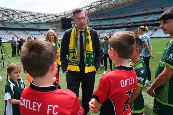 NSW Premier Dominic Perrottet at Stadium Australia on Monday.