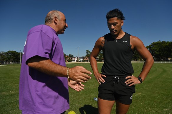 Sprint coach Roger Fabri is a mentor to Talatau Amone.