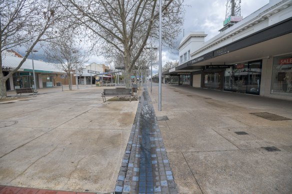 Deserted streets in Shepparton’s city centre this week. 