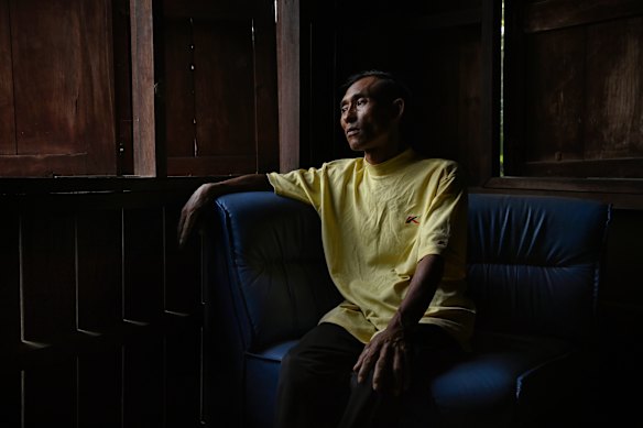 Saw Hser Khu, 39, was a fisherman until he fled to Pu Lu Palaw village. Now he has little work. 