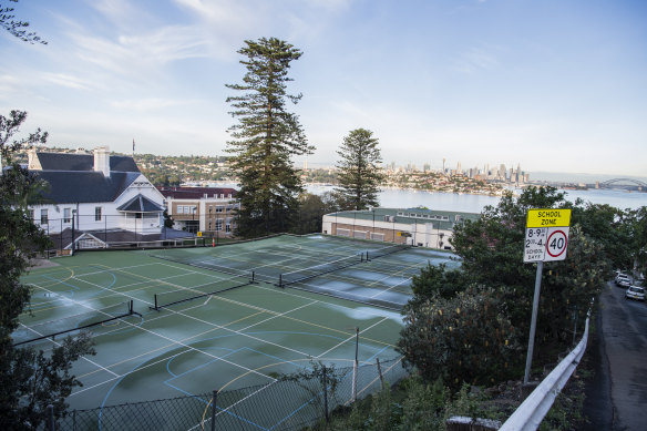 The tennis courts at Kambala Rose Bay, which is the most expensive school in the country.