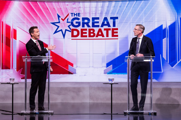 NSW Premier Dominic Perrottet and NSW Labor leader Chris Minns during the debate.