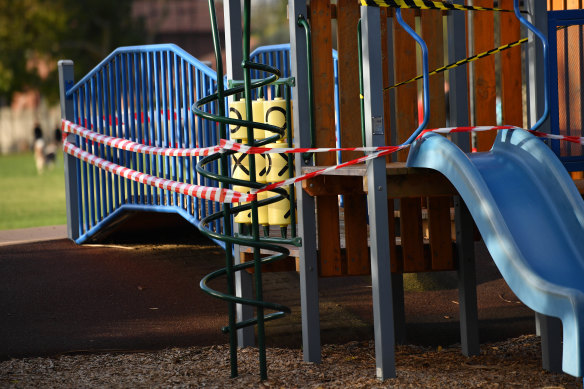 Children’s playgrounds were taped off during Melbourne’s second-wave epidemic.