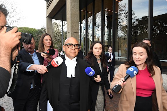 Rebel Wilson’s barrister, Dauid Sibtain, SC, leaves the Federal Court in Sydney on Wednesday.