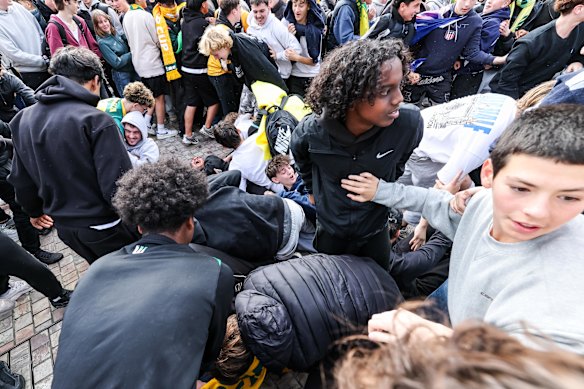 A playful half-time pile-on helped fans release some nervous energy.