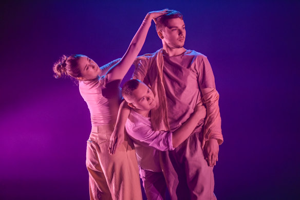 Dancers Madalene Macera, Charlie Wilkins and Bhodi Hudson perform in Exposed.