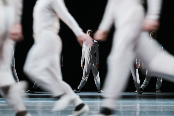 Dancers from The Australian Ballet perform the dress rehearsal for Watermark, part of the New York Dialects, a triple bill at the Sydney Opera House.