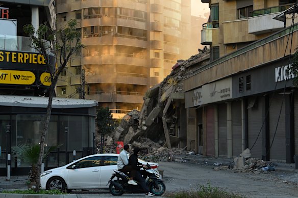 Destruction in Beirut following an Israeli strike.