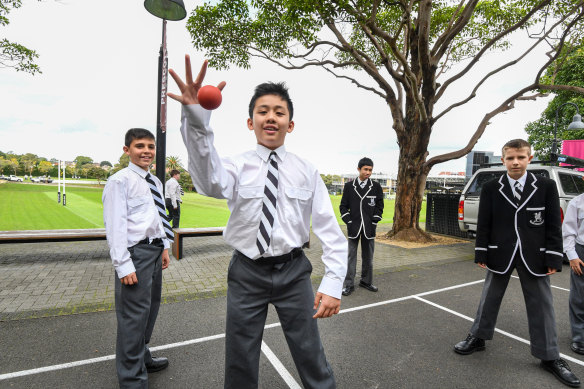 Phone-free zone: Students from Newington College play outside. The school has a phone ban.