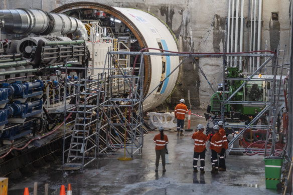 Wendy, one of two tunnel boring machines at Chatswood, starts tunnelling south towards Blues Point in 2019.